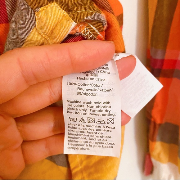 🍊 J.CREW ORANGE YELLOW RUFFLE COLLAR PLAID BUTTON DOWN SHIRT! - Picture 12 of 16